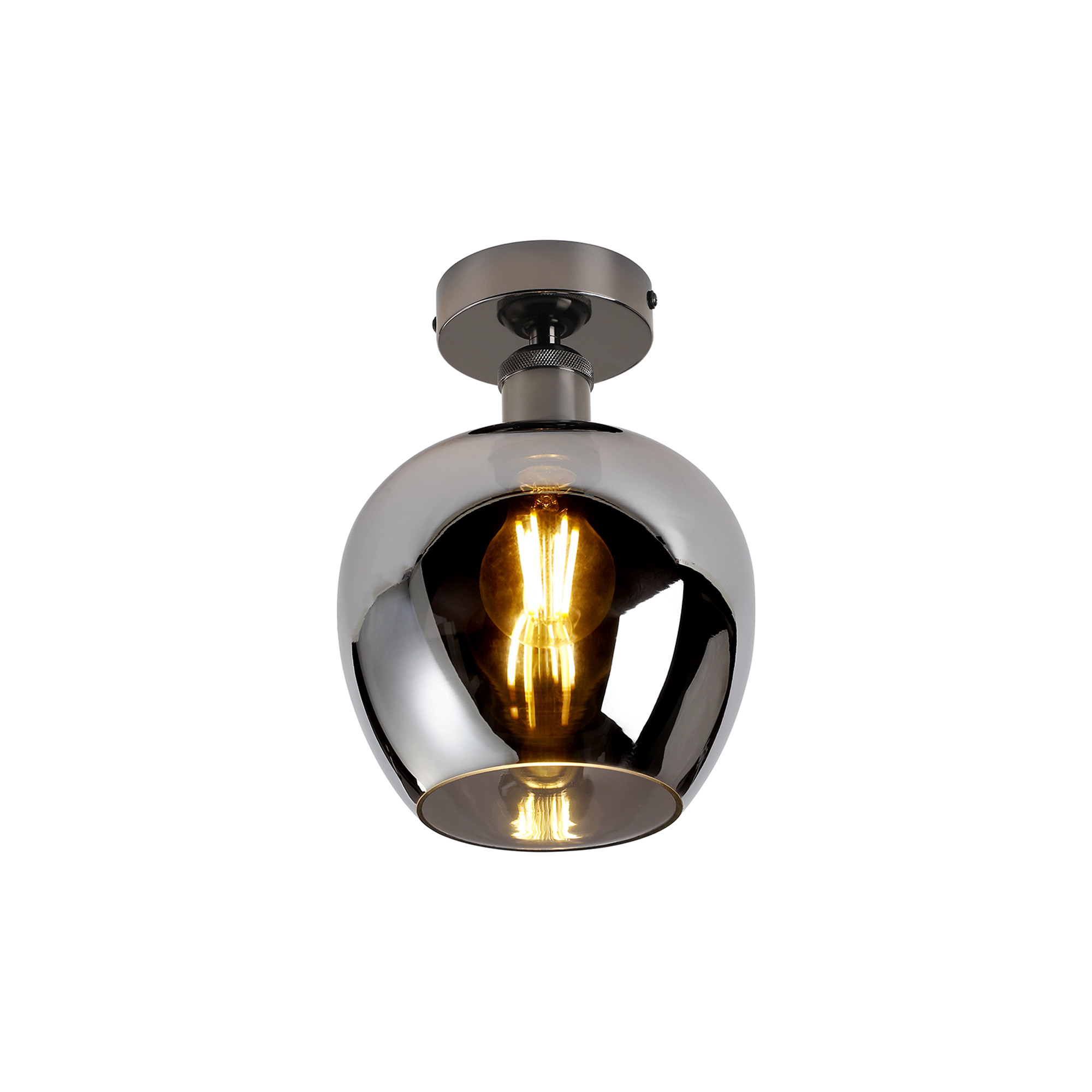 DK1128  Cawdor Flush Fitting, 1 Light E27, Black Chrome/Chrome Wine Glass